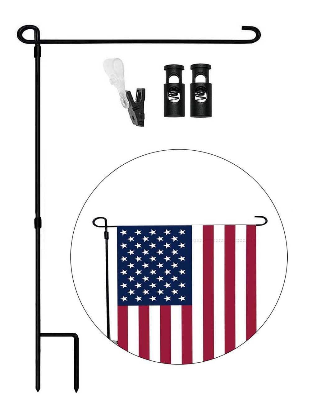 YEAHOME Garden Flag Holder Stand with American Flag Premium Powder-Coated Yard Flag Pole with Tiger Clip and Rubber Stopper for Indoor Outdoor Decoration 
