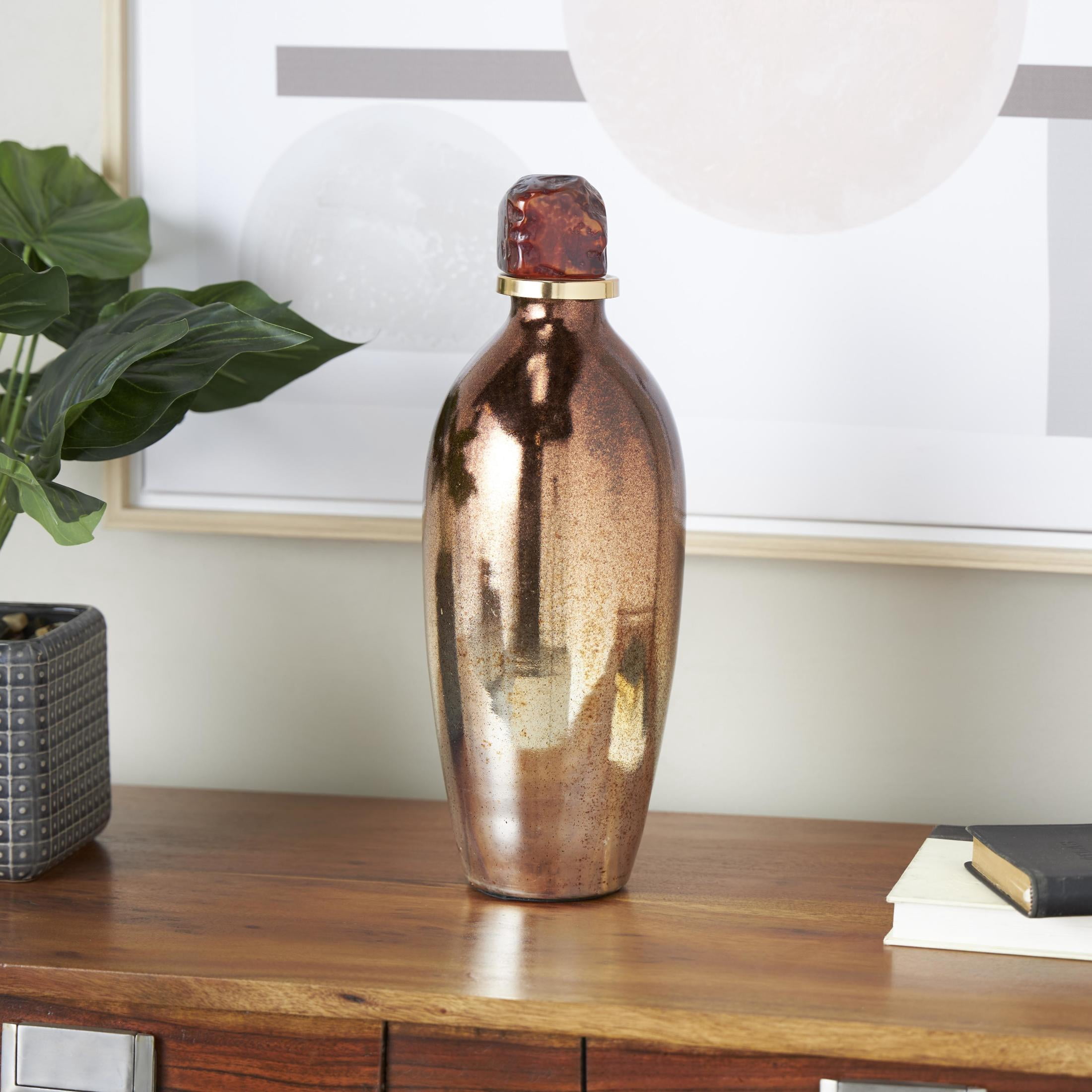 DecMode 5" x 14" Copper Glass Speckled Ombre Decorative Jars with Textured Top Knob and Gold and Beige Accents, 1-Piece