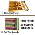 thumbnail image 5 of Bamboo Ziplock Storage Bag Organizer and Dispenser for Kitchen with Sliding Lid , Plastic Bag Organizer for Drawer, Gallon, Quart, Sandwich and Snack, Variety Size Bag (4 in 1), 5 of 7
