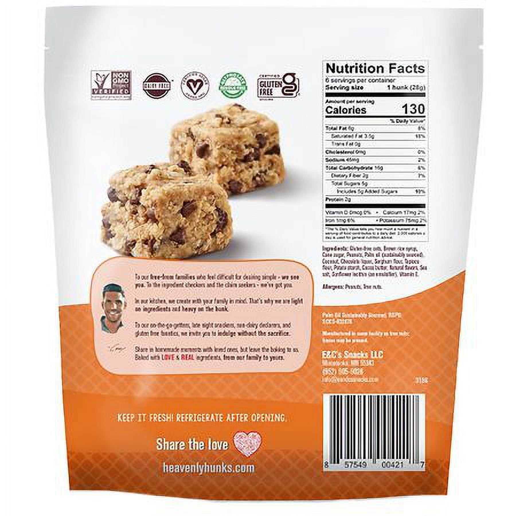 Heavenly Hunks Gluten Free Cookie Peanut Butter Chocolate 6.0 oz Pack of 2