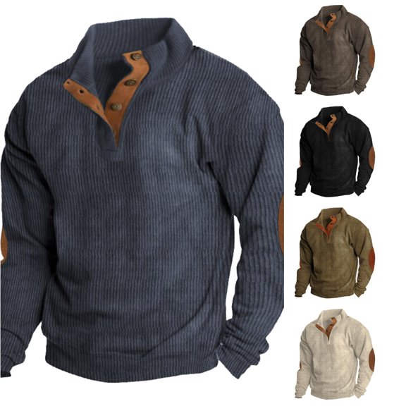 Rhuody Mens Sweatshirts Long Sleeve Hoodies Crewneck Solid Color Loose Fit Sweatshirt S Blue