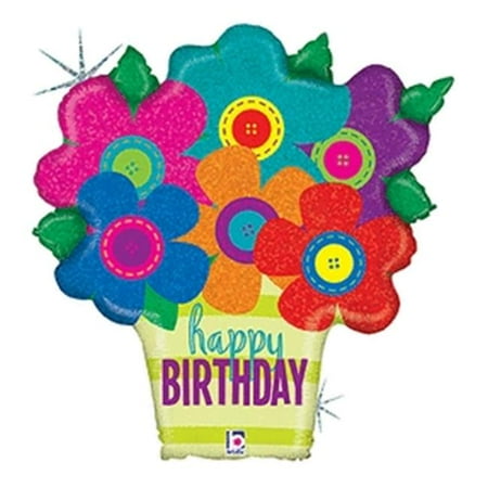 - Betallic 86584 30 in. Birthday Button Flowers Shape Flat Balloon