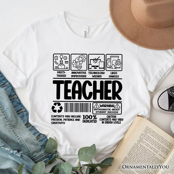 Teacher Label T-Shirt, Funny Barcode Tee for Dedicated Educators