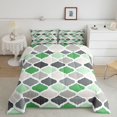 thumbnail image 2 of Castle Fairy Mid Century Geometric Quatrefoil Queen Comforter Set 3 Pieces,Abstract Grid Motif Comforter Sets Queen,Green Gray Offwhite,Reversible,1 Comforter and 2 Pillowcases, 2 of 6