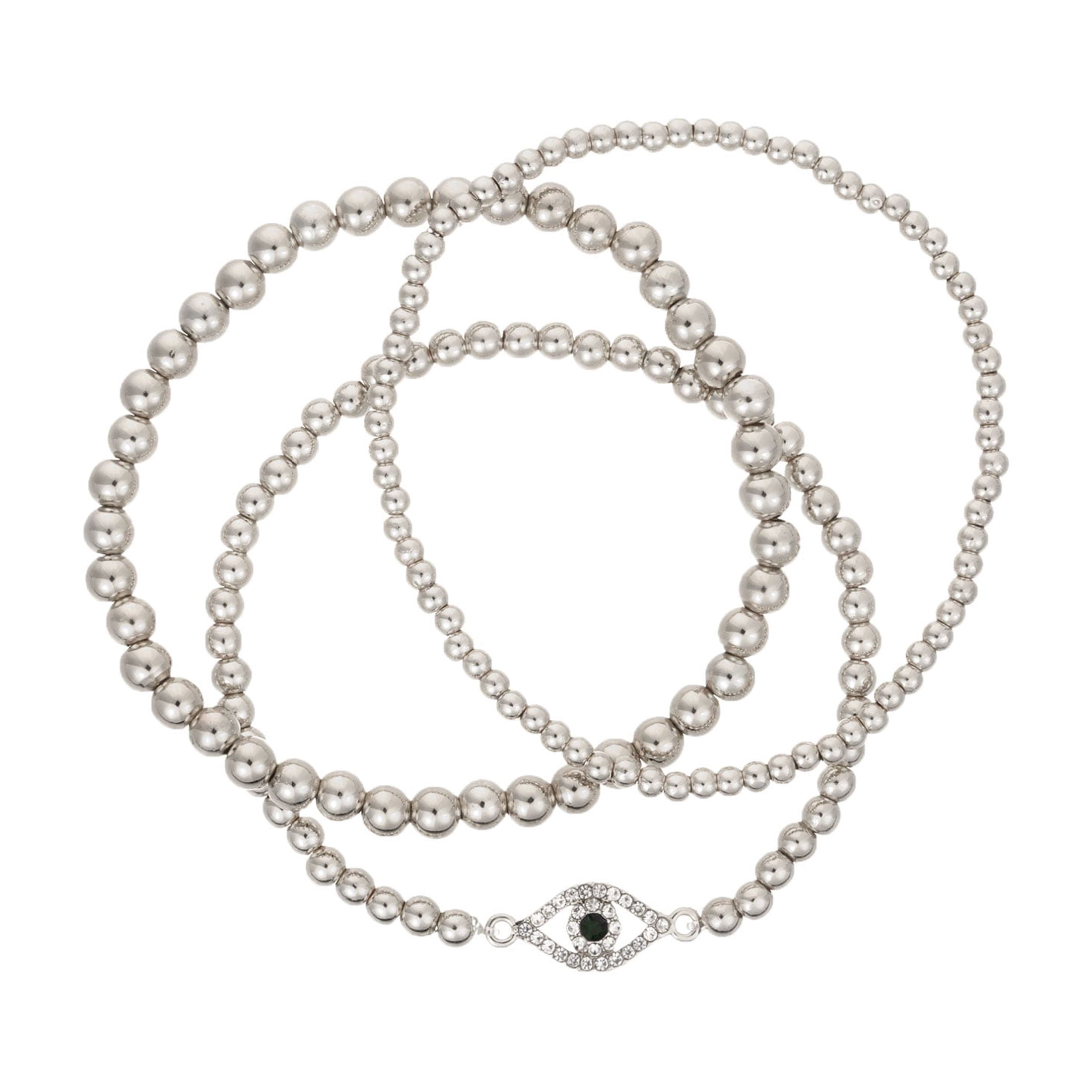 Bella by Thorne Evil Eye Multi Stretch Adult Bracelet Pack, Silver