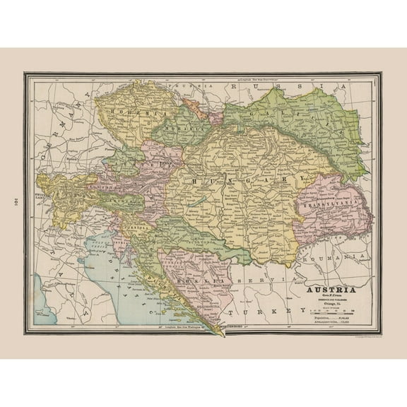 Historic Map - Austria - Cram 1888 - 30.06 x 23 - Vintage Wall Art