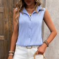 thumbnail image 4 of Women's Fashionable Sleeveless Button Textured Lapel Shirt Solid Color Loose Casual Summer Vest Top Dress Top Women Fitted Top Active Crop Tops Women Base Sleeveless Long Top Running Top Women 3xl, 4 of 6