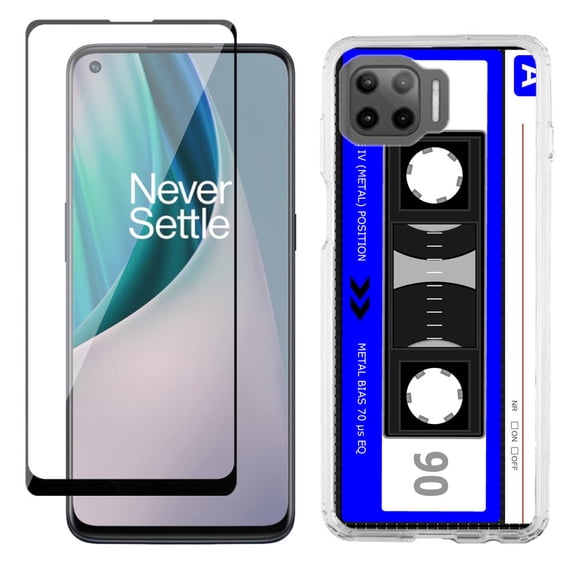 Slim-Fit Protective Phone Case compatible with Motorola Moto One 5G UW, with Tempered Glass Screen Protector, by OneToughShield ® - Cassette Blue