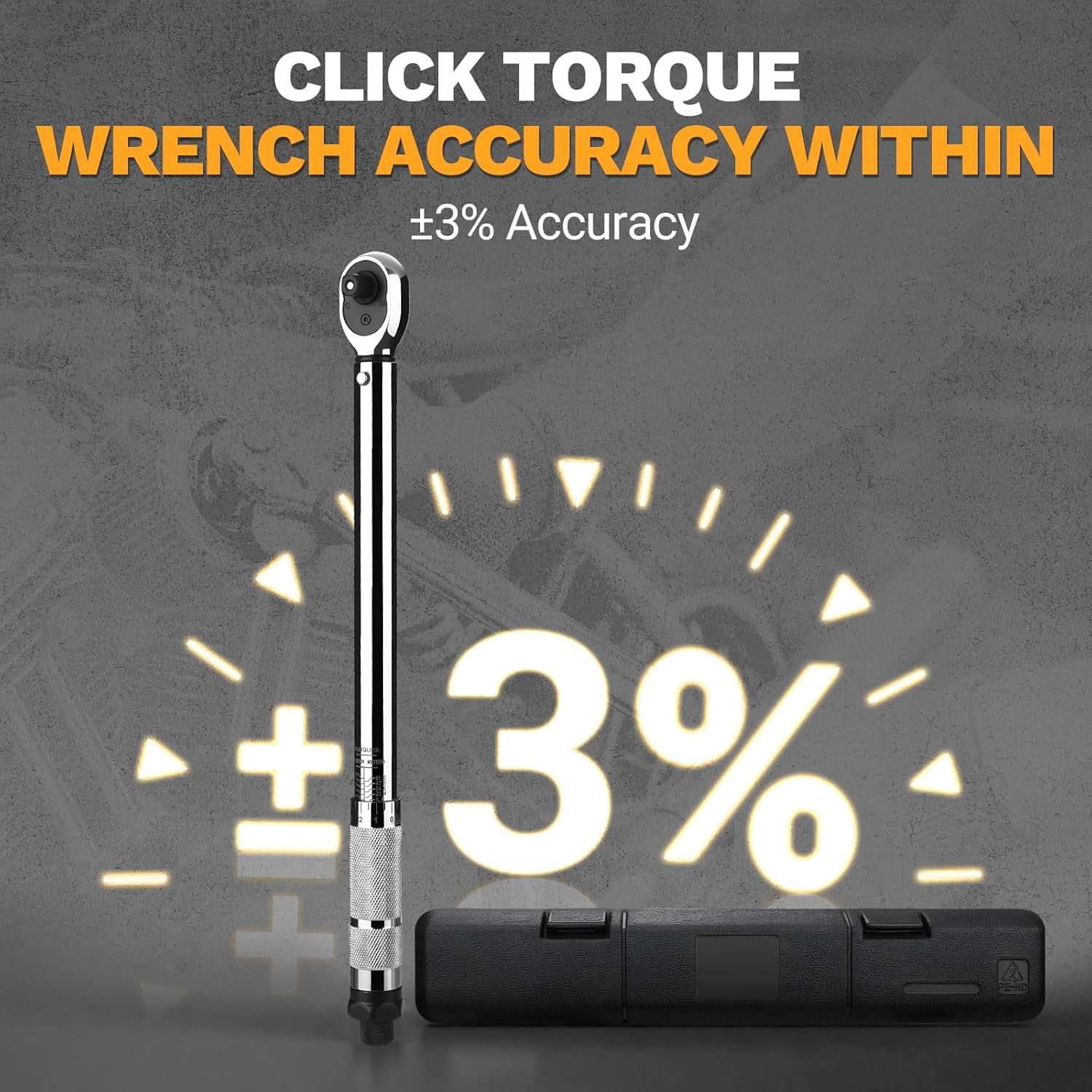 Torque Wrench 3/8 Inch Drive Click, 5-50 Ft-Lb/6.8-67.8 Nm Torque Wrench, ±3% High Precision, 72 Tooth Torque Wrenches with Dual-Direction Adjustable for Bike Motorcycle and Car Repair