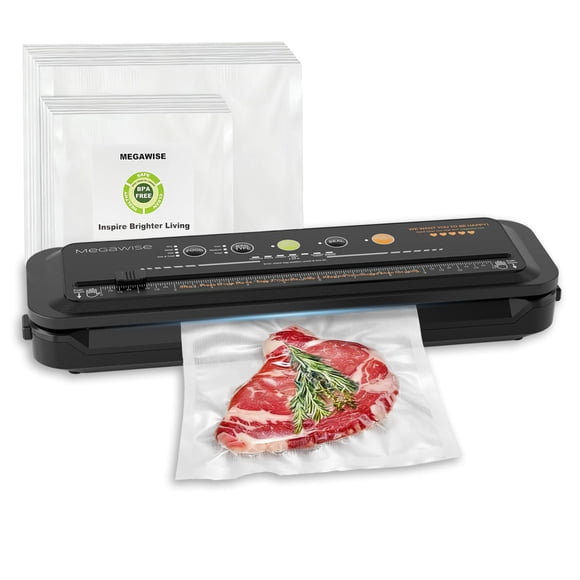 MEGAWISE Scelleuse sous Vide Alimentaire avec Kit de Démarrage avec Tuyau Accessoire pour Scelleuse à Grand et Régulier, Design Compact avec 10 Sacs sous Vide et Coupeur Intégré