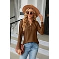 thumbnail image 2 of Anbech Vneck Women Solid Color Shirt Buttons Long Sleeve Blouse Casual Fashion Tops, 2 of 8