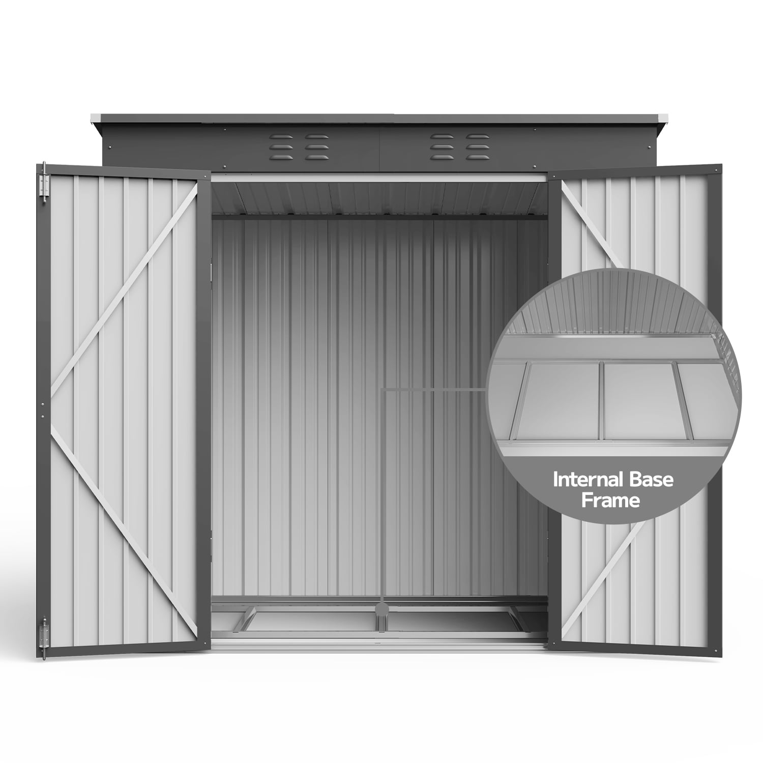 Asofer 6 ft. W x 4 ft. D（25.3 sq. ft.） Outdoor Metal Storage Shed with Double Lockable Doors, Green, Gray