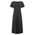 thumbnail image 3 of FINALGANG Women's Solid Color Short Sleeve Maxi Dress Crewneck Loose Fit Dress With Pocket Casual Daily Office Outdoor Dress, 3 of 5