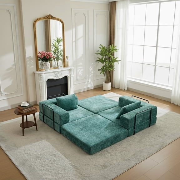 78" Convertible Sofa Bed with Fixed-Shape Frame, Loveseats Modular Sectional Sofa, Chenille Couches for Living Room, Dark Green