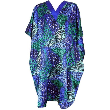Short Caftan - Up2date Fashion's Women's Satin Short Caftan / Kaftan, Aquarious Cocktail Animal Print