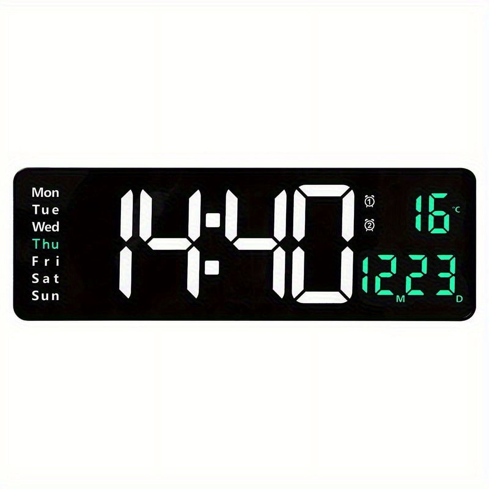 1 Pc 15.6inch Large LED Wall Clock with Timer Countdown Function, Date, Dual Alarm Clock, Time 12/ 24h, Temperature Display, 10 Level Brightness Adjustable, Memory Function, Including 2M Cable