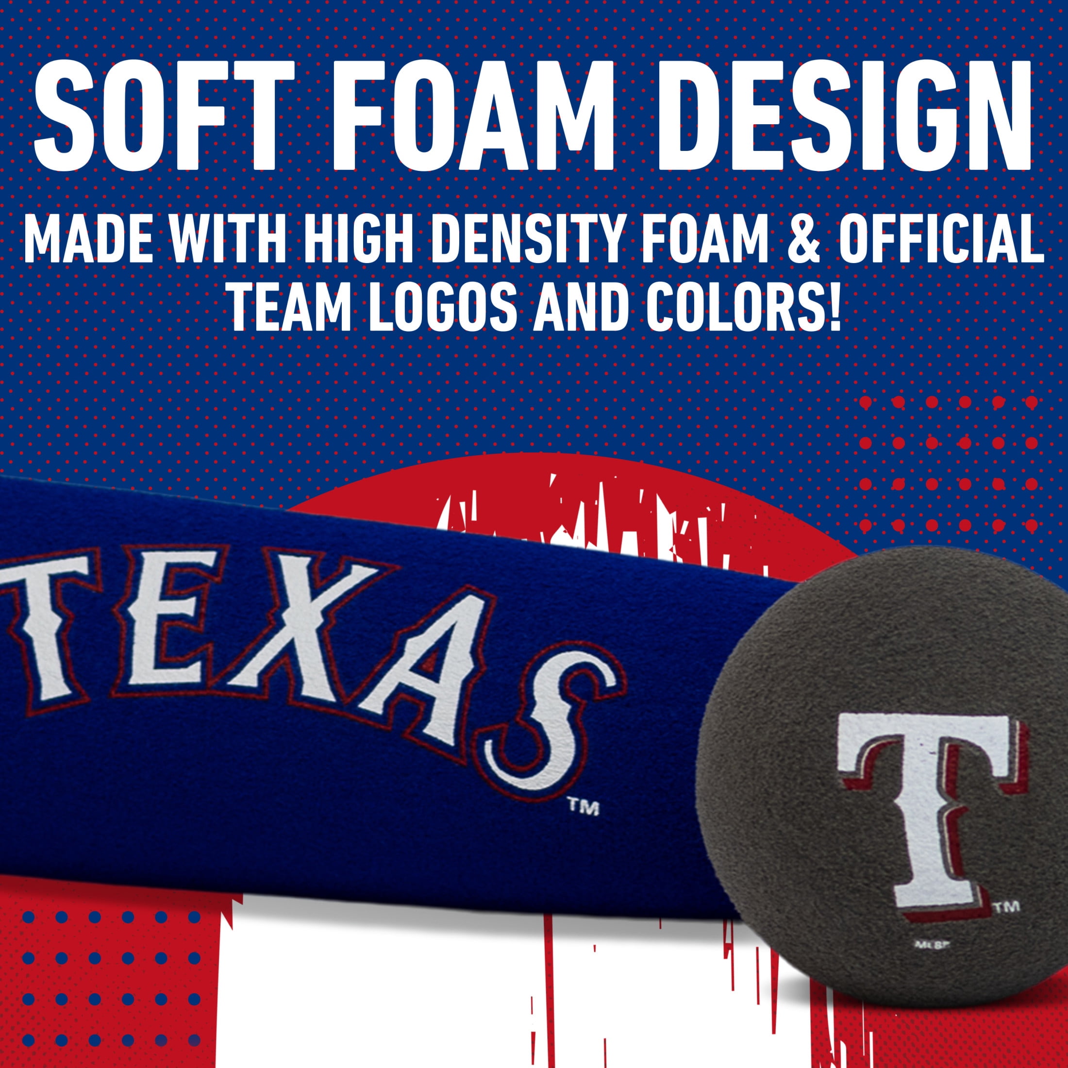 Franklin Sports MLB Texas Rangers Foam Bat + Ball Set, 21 in