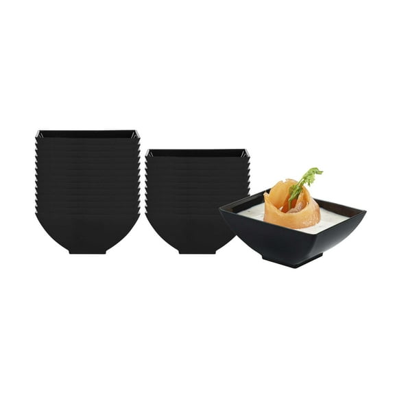 Restaurantware-3 Ounce Rectangle Bowls, 100 Disposable Serving Bowls - Heavy-Duty, Premium, Black Plastic Snack Bowls, For Parties, Catering, Or Buffets, Serve Desserts, Chips, Popcorn, Or Candies