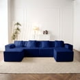 thumbnail image 3 of 133" Cloud Sectional Sofa, Blue Boneless Sofa for Living Room, 6-Seater U-Shaped Sofa, Corduroy Deep Seat with 2 Ottomans and Cup Holders, No Assembly, 3 of 14