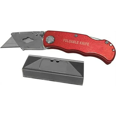 Folding Pocket Clip Warehouse Box Cutter with 5 Extra Blades (Assorted Colors)