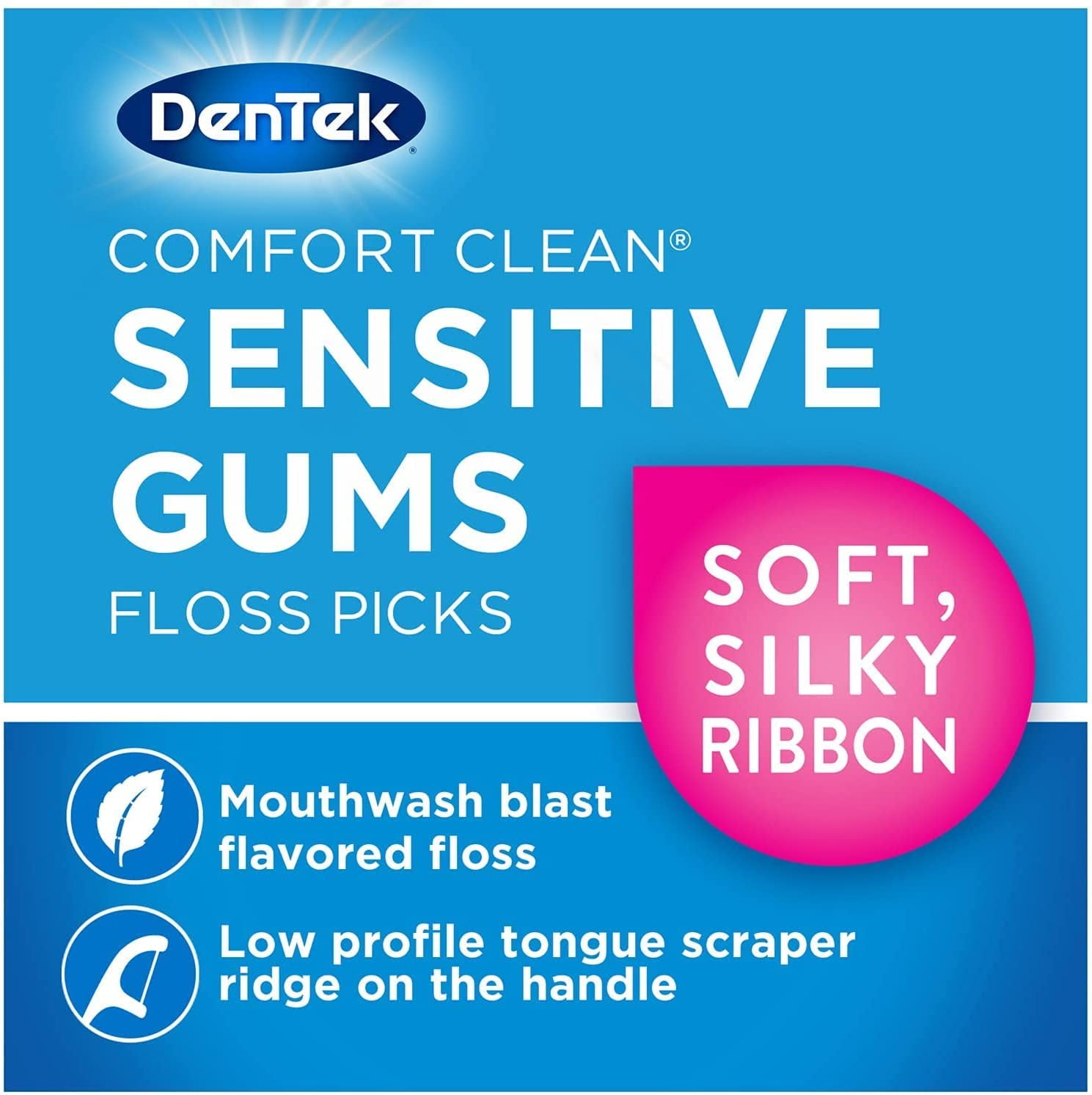 DenTek Comfort Clean Sensitive Gums Floss Picks, Soft & Silky Ribbon, 150 Count, - 6 Pack