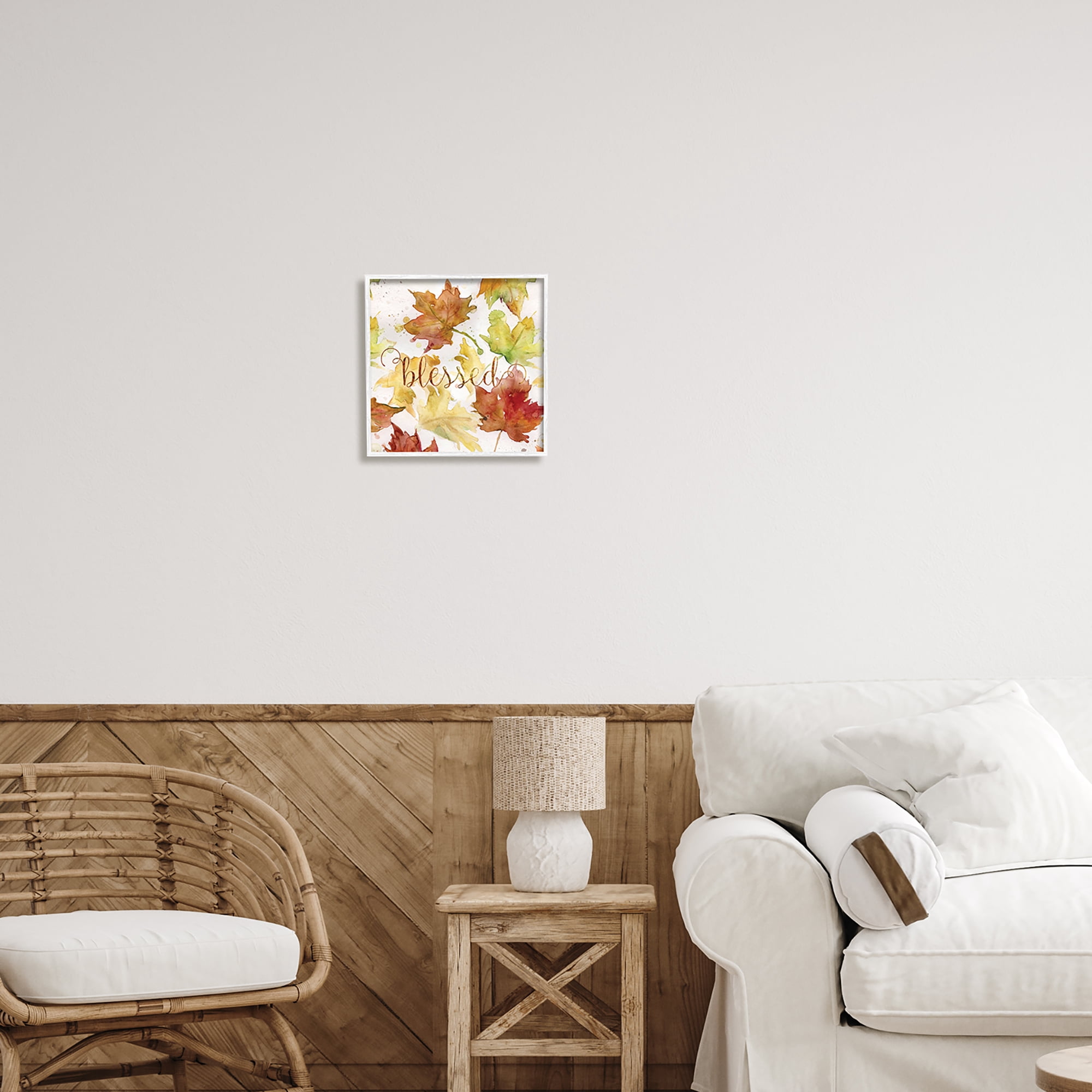 Stupell Industries Blessed Fall Maple Leaves Holiday Painting White Framed Art Print Wall Art, 12 x 12