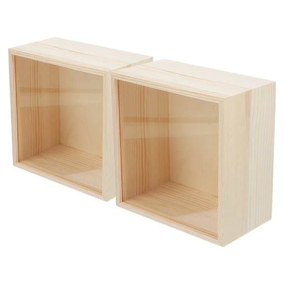 OUNONA Wooden Acrylic Storage Box with Sliding Lid for Jewelry and Small Items Beige 2 Pieces