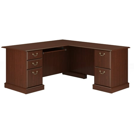 Bush Saratoga Collection L-Desk with File Drawers – Harvest Cherry