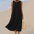 thumbnail image 2 of MaFYtyTPR Summer Denim Tank Dress for Women Trendy Solid Color Crew Neck Loose Casual Sleeveless Dresses With Pocket Black L, 2 of 7