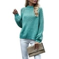 thumbnail image 3 of Womens Turtle-Neck Oversized Sweaters Casual Long Sleeve Pullover Loose Chunky Knit Jumper Green M, 3 of 9