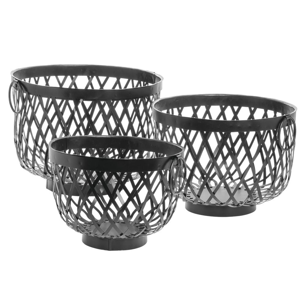 HUBERT Metal Basket with Handles Round Black - 9 1/2"Dia x 7"H