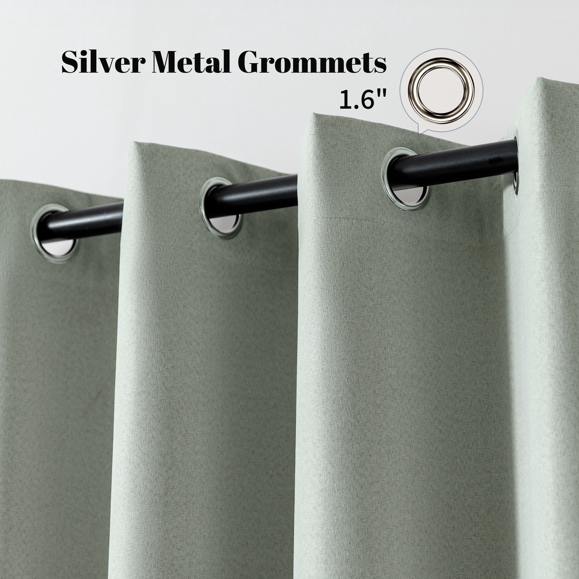 Sonive 42" x 63" Blackout Curtains Pack of 2, Grommet Top Living Room Bedroom Curtain, Green