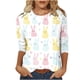 thumbnail image 1 of Camisetas de Pascua para las Mujeres Impresión Festiva Suelta Cuello Redondo 3/4 Manga Suéter, Camisetas Casuales de las Mujeres Top de Vacaciones, 1 of 6