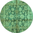 thumbnail image 1 of Ahgly Company Machine Washable Indoor Round Oriental Turquoise Blue Traditional Area Rugs, 7' Round, 1 of 4