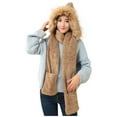 thumbnail image 2 of Dyfzdhu Women Thick Wool Collar Hat Ear Protectors Warm Plush Scarf Gloves Set Brown, 2 of 8