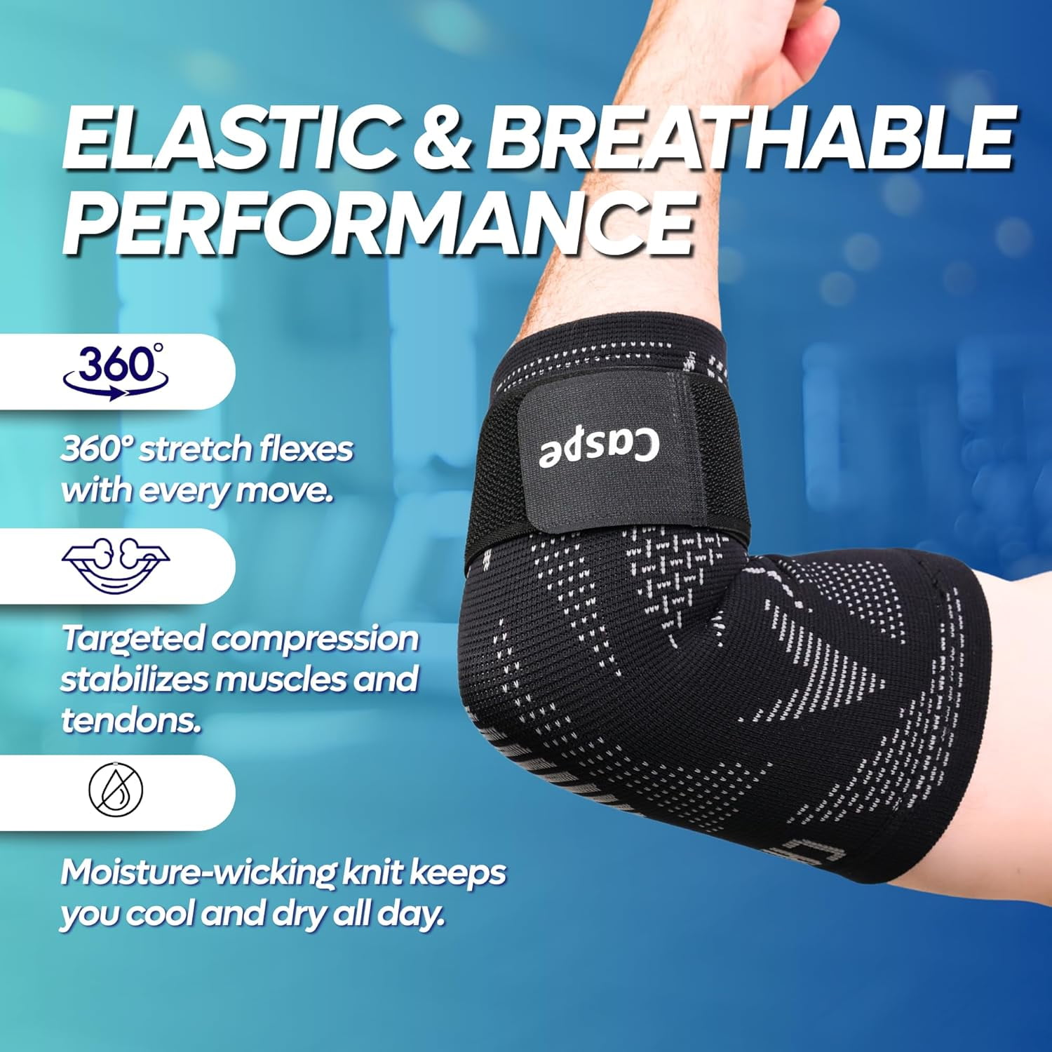 Caspe 2 Pack Elbow Compression Sleeve with Adjustable Strap – Breathable Arm Support for Men & Women, Non-Slip Sleeve for Sports & Workouts