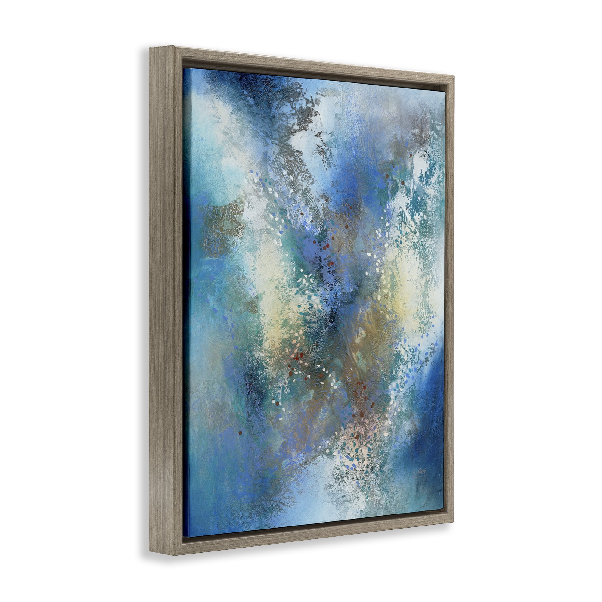 Stupell Industries Fluid Blue Abstraction Abstract Painting Brown Floater Framed Canvas Art Print Wall Art, 25 x 31