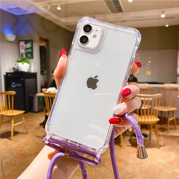 Funda transparente con correa de cordón para iPhone 13 14 Pro Max 12 11 XR X XS Mini 6S 7 8 Plus SE, funda acrílica a prueba de golpes Tan Jianjun unisex