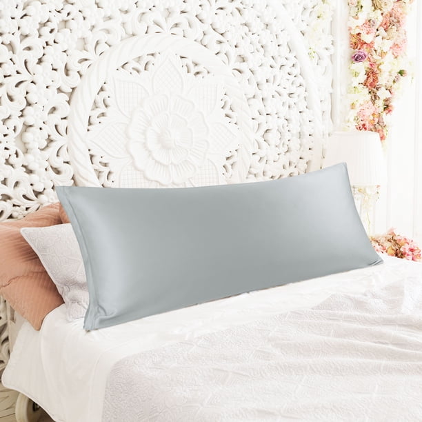 Funda de almohada de satén suave PiccoCasa con cremallera, funda de almohada larga, tamaño king, gris