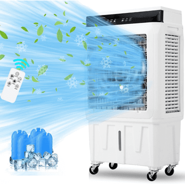 Evaporative Air Cooler, 1800CFM Swamp Cooler with Remote Control and 12H Timer, 4 Ice Packs, 3 Modes & Wind Speeds for Outdoor Indoor Use, 8.4 Gallon