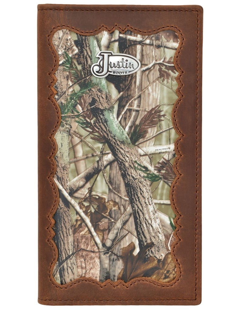 Justin Mens Checkbook Wallet Western Leather Camo Inlay Brown WJS102