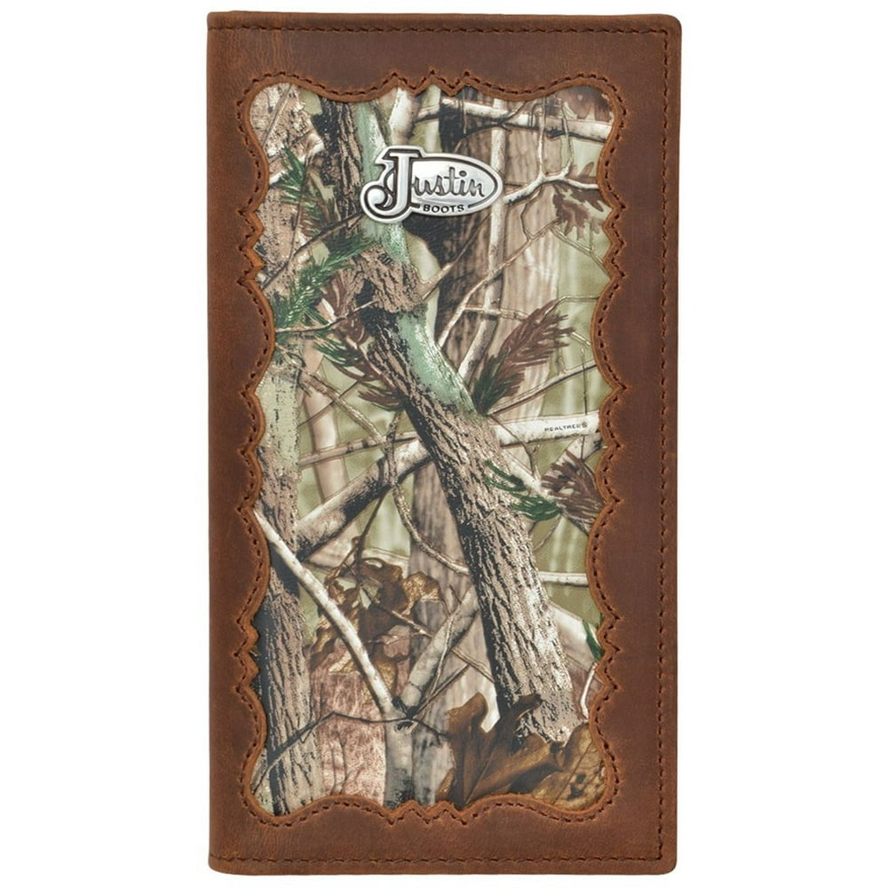 JUSTIN Justin Mens Checkbook Wallet Western Leather Camo Inlay Brown