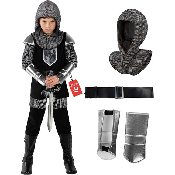 Morph Knight Costume for Boys Black Medieval Warrior Costume for Kids