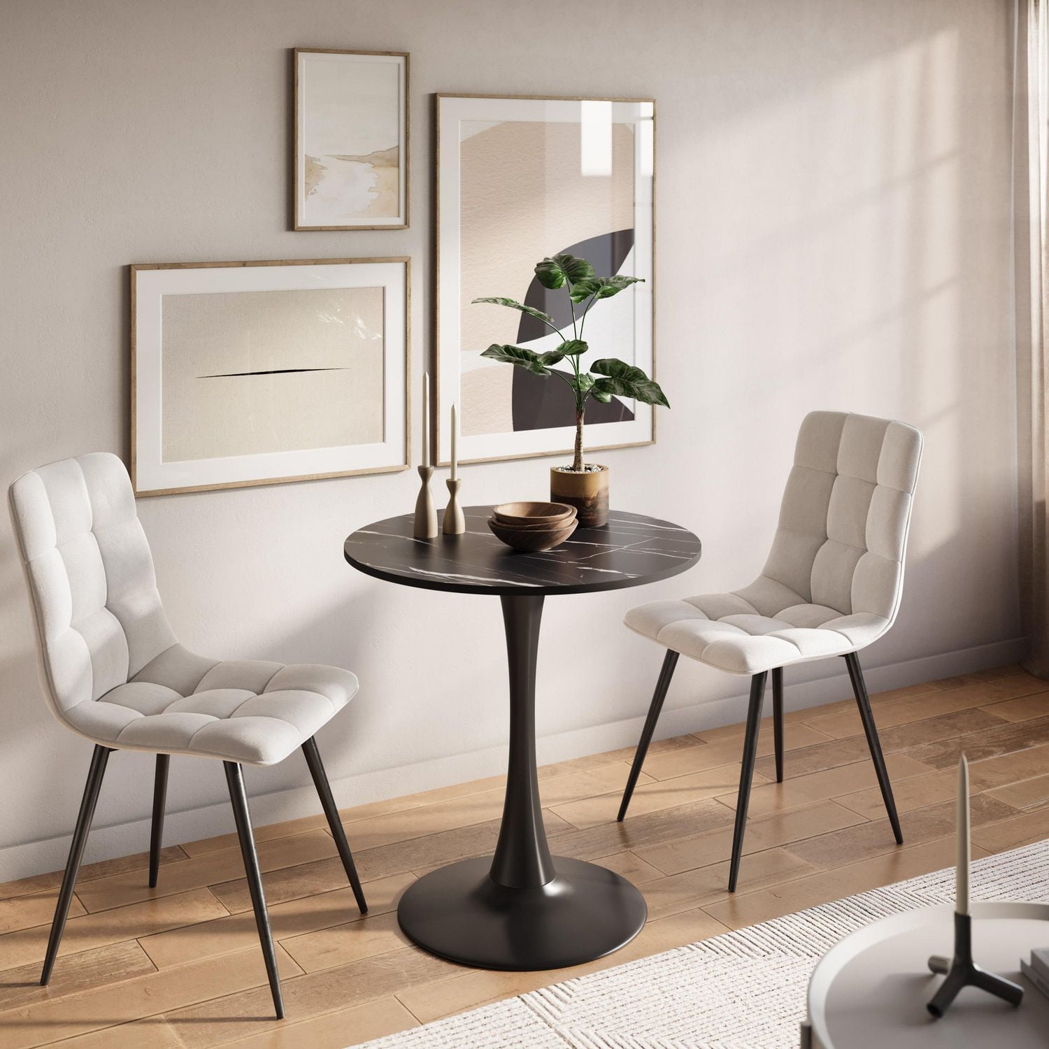 CorLiving Ivo Modern Round Melamine and Steel Pedestal Indoor Dining Table