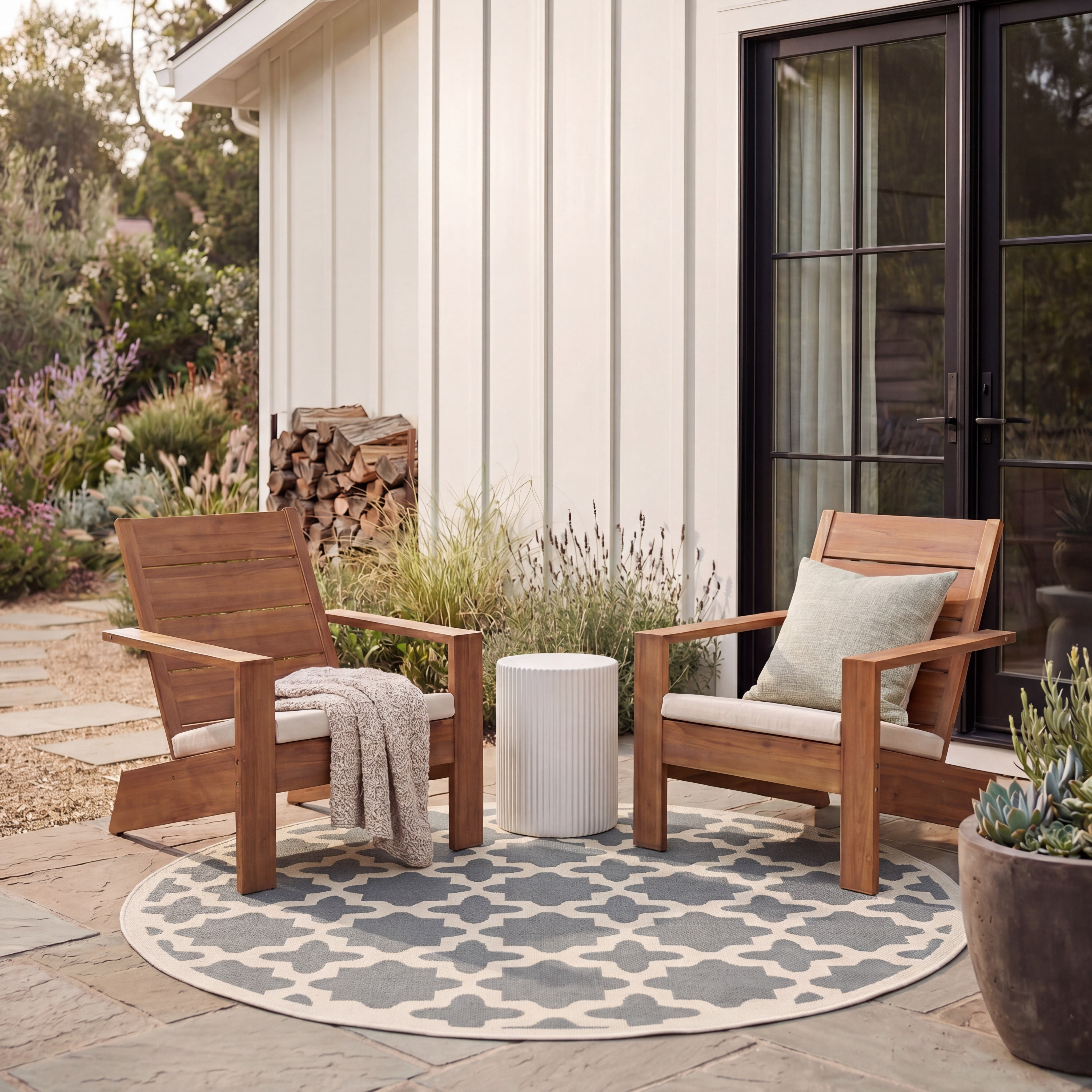 SAFAVIEH Courtyard Amanda Geometric Indoor/Outdoor Area Rug, 6'7" x 6'7" Round, Anthracite/Beige