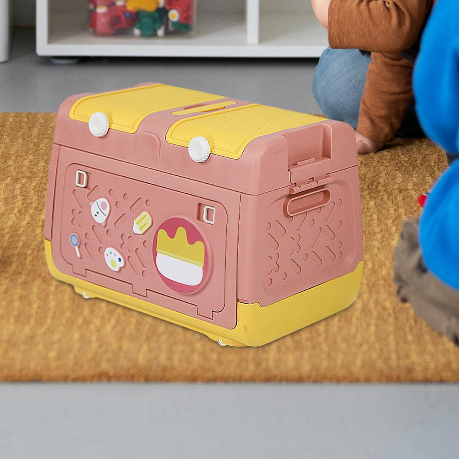 Fiocias Stackable Toy Storage Box with Wheels Organizer Bin Storage Case and Handles for Pink