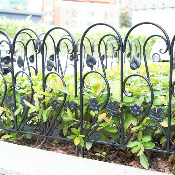 Wubio 5pc Coated Metal Garden Fence Panel Wrought Iron Wire Border Fencing Decorative, Maple Leaf