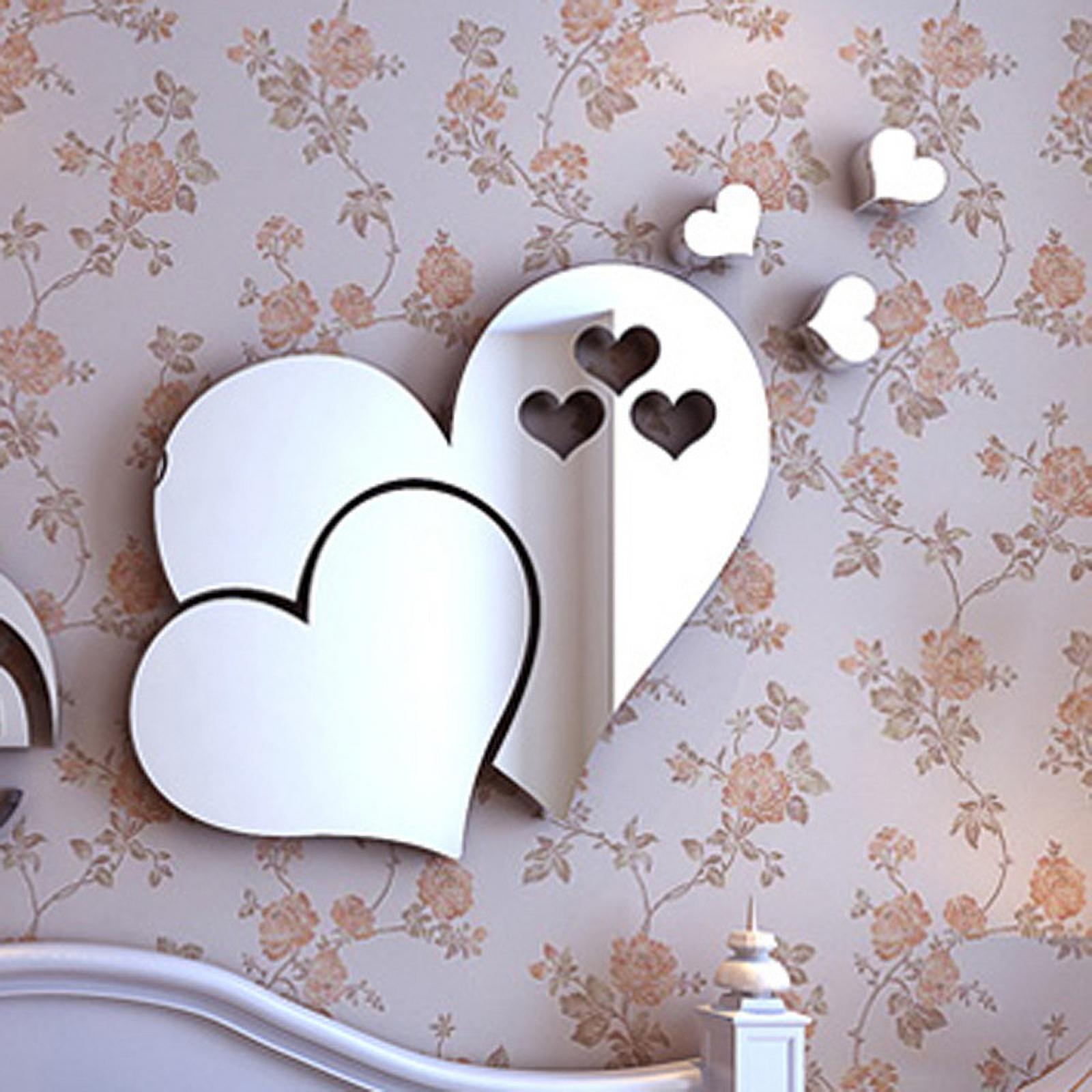 RTLJN 3d removable wallpaper wall sticker Romantic love heart-shaped mirror  wall stickers acrylic 3d wall stickers porch bedroom dining room bathroom  room decoration, large lv mirror silver, large, Wallpaper -  Canada