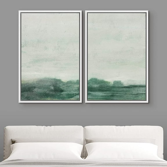 IDEA4WALL Framed Canvas Print Wall Art Set of 2 Watercolor Pastel Green Blue Landscape Abstract Modern Art Decorative Contemporary Artwork for Bedroom, Office, Hotel - 24"x36"x2 Panels White