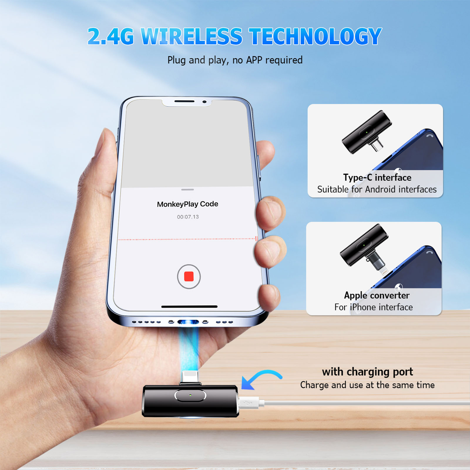 KuoYue  Wireless Lavalier Microphone for iPhone and Android with Charging Case, 2 Pcs Mini Lavalier Microphones Plug and Play, 3 Modes Noise Cancellation, for Video Recording Interviews, TikTok